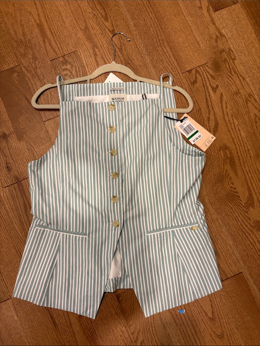 Scotch & Soda Women's Striped Button-Front Vest - Light Blue & White